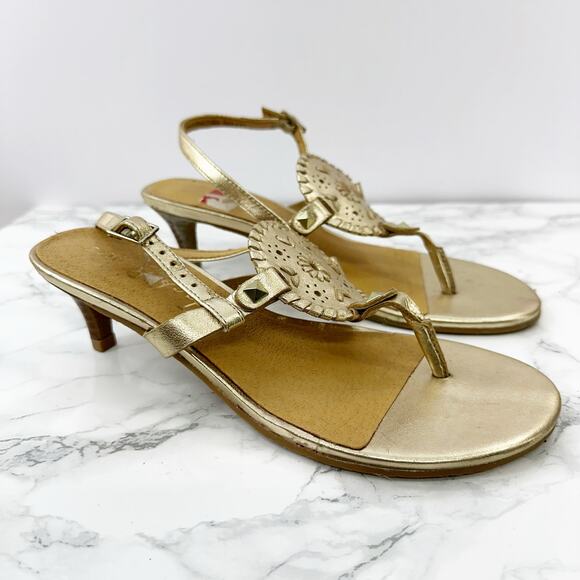 Jack Rogers Georgica Gold Kitten Heel Sandals Size 6.5 - Picture 3 of 7